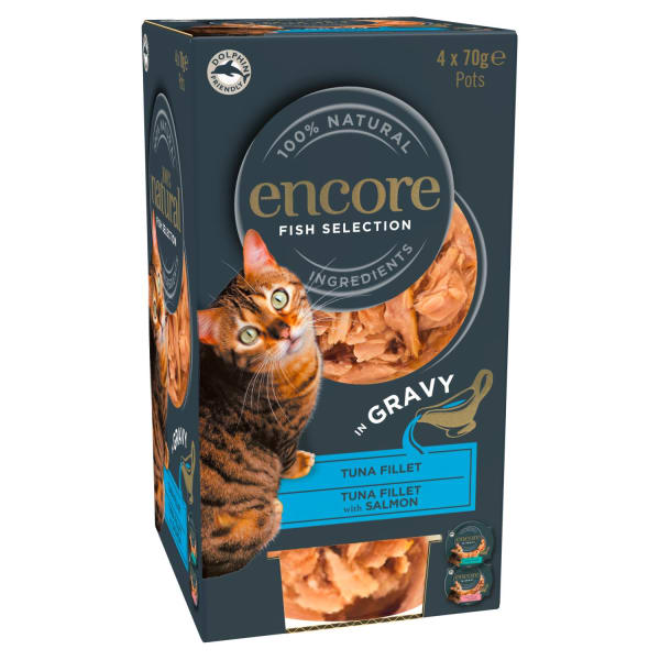 Image of Encore High Protein Wet Cat Food - Fish in Gravy Pot, 4 x 70g - Fish in Gravy Pot