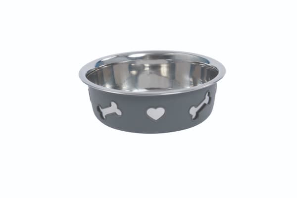 Image of Weatherbeeta Non-Slip Stainless Steel Silicone Dog Bowl in Dark Grey, 21cm