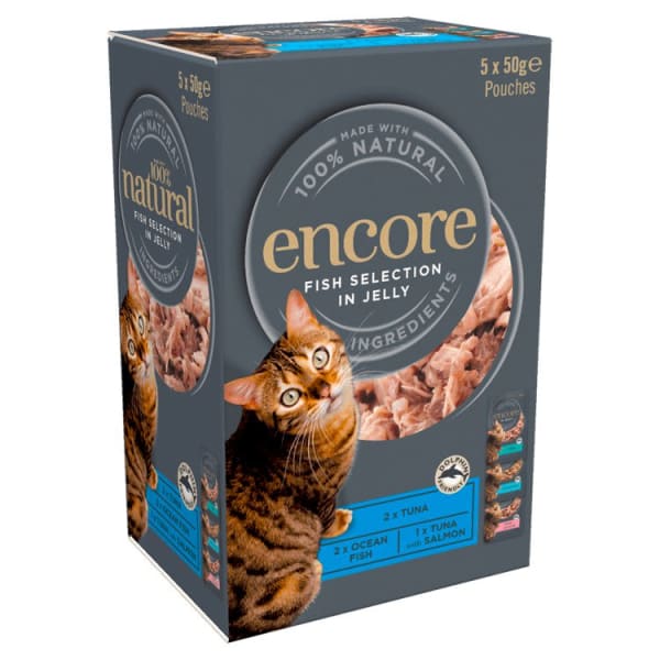 Image of Encore Adult Wet Cat Food Pouch - Fish Selection in Jelly, 5 x 50g - Fish Selection