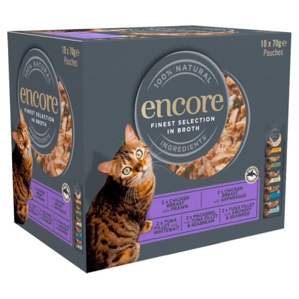Image of Encore Adult Wet Cat Food Pouch - Mixed Selection, 10 x 70g - Mixed Selection