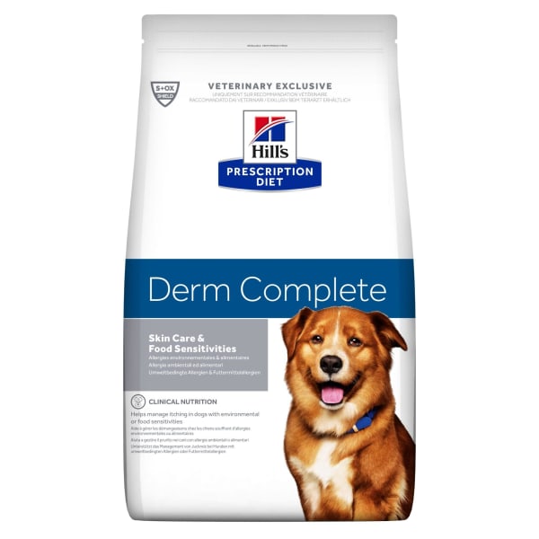 Image of Hill's Prescription Diet Derm Complete Skin Care & Food Sensitivities Adult and Senior Dry Dog Food - Original, 1.5kg - Egg & Rice