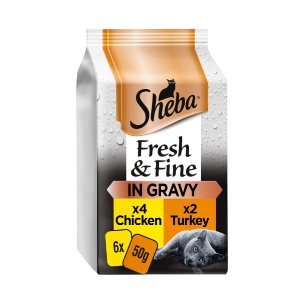 Image of Sheba Fresh and Fine Adult Wet Cat Food Pouches - Chicken & Turkey in Gravy, 15 x 50g