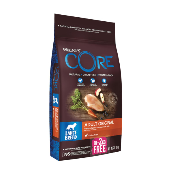 Image of Wellness Core Grain Free Large Breed Adult Dry Dog Food Chicken 10+2kg Free 12kg, 10kg + 2kg Free