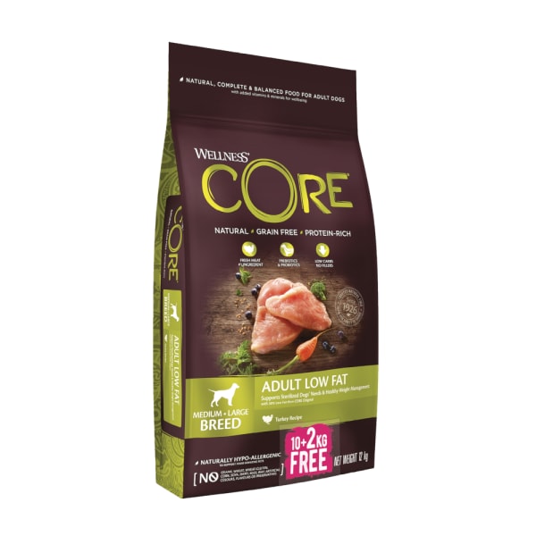 Image of Wellness Core Grain Free Dry Dog Food Healthy Weight Turkey 10+2kg Free 12kg, 10kg + 2kg Free