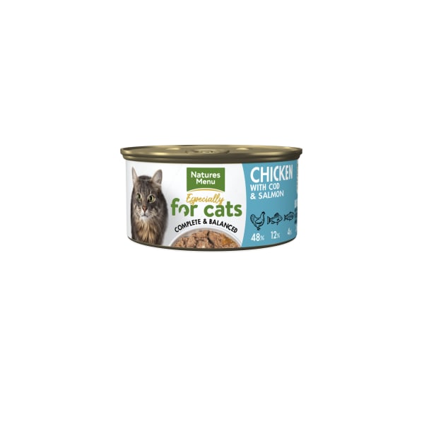 Image of Natures Menu Low Fat Senior and Adult Wet Cat Food - Chicken, Salmon & Cod, 18 x 85g - Chicken, Salmon & Cod