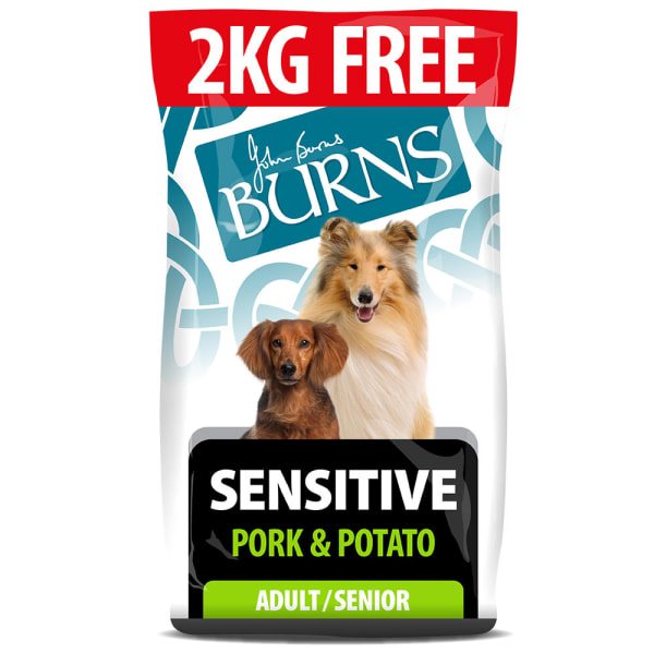 Image of Burns Sensitive Adult and Senior Dry Dog Food - Pork & Potato 12+2kg (14kg)