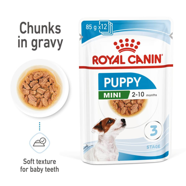 Image of Royal Canin Mini Puppy Wet Dog Food - Chunks in Gravy, 12 x 85g - Chunks in Gravy