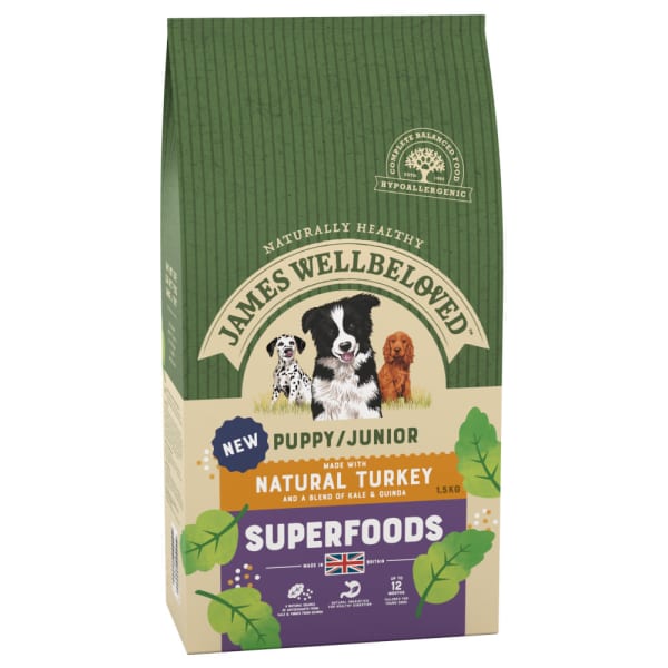 Image of James Wellbeloved Superfoods Puppy/Junior Turkey with Kale & Quinoa, 1.5 kg