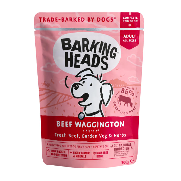 Image of Barking Heads Waggington Adult Wet Dog Food in Pouches - Beef, 10 x 300g - Beef
