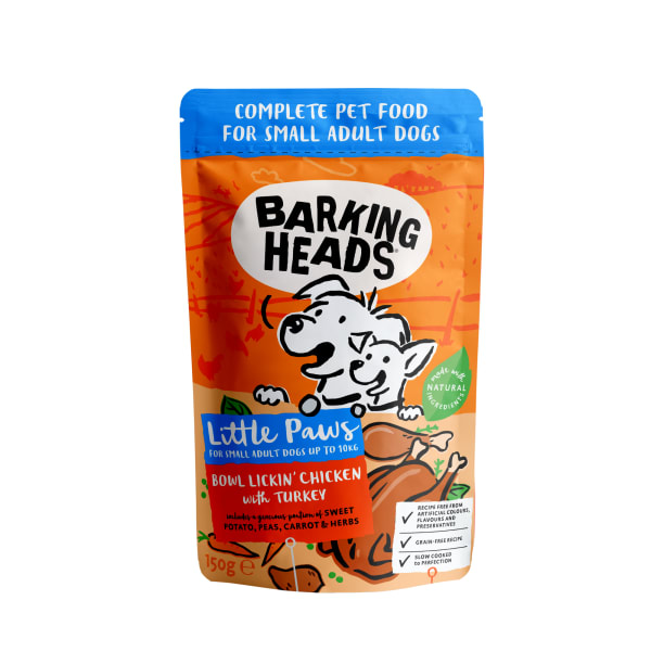 Image of Barking Heads Little Paws Bowl Lickin' Adult Wet Dog Food in Pouches - Chicken & Turkey, 10 x 150g - Chicken & Turkey