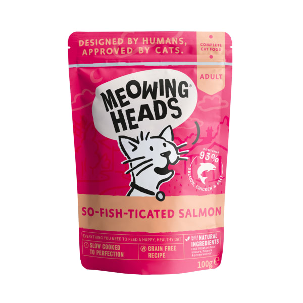 Image of Meowing Heads So-Fish-Ticated Adult Wet Cat Food in Pouches - Salmon, Chicken & Beef, 10 x 100g - Salmon, Chicken & Beef