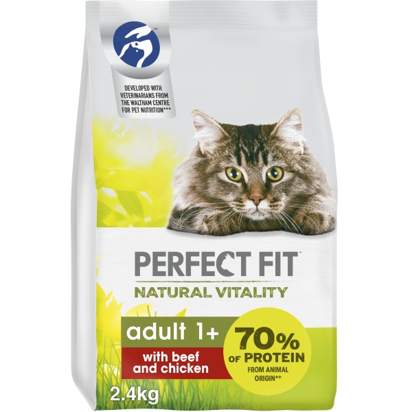 Image of Perfect Fit Natural Vitality Adult 1+ Dry Cat Food - Beef & Chicken, 2.4kg - Beef & Chicken