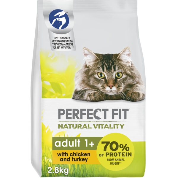 Image of Perfect Fit Natural Vitality Adult 1+ Dry Cat Food - Chicken & Turkey, 2.4kg - Chicken & Turke