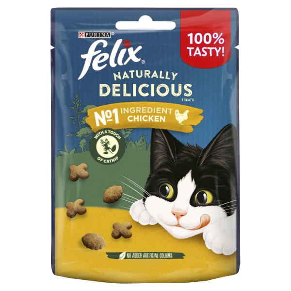 Image of Felix Naturally Delicious Adult Cat Treats - Chicken & Catnip, 8 x 50g - Chicken & Catnip