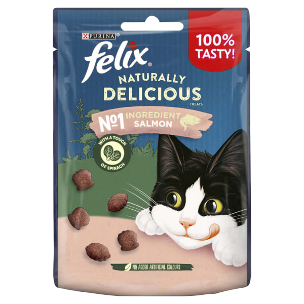 Image of Felix Naturally Delicious Adult Cat Treats - Salmon & Spinach, 8 x 50g - Salmon & Spinach