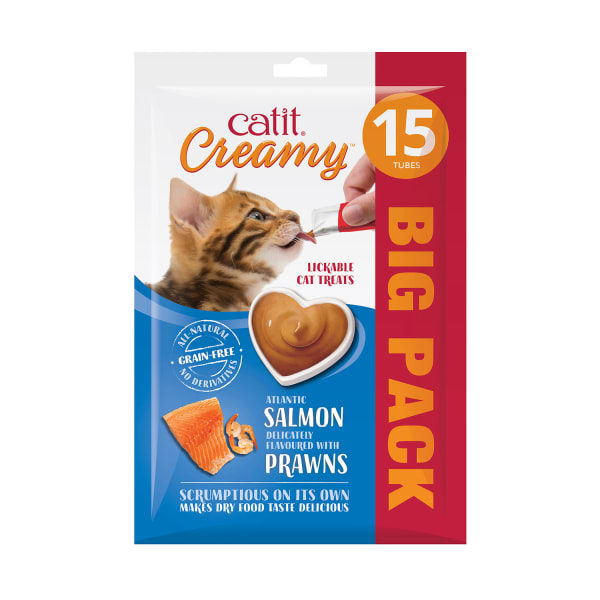 Image of Catit Creamy Grain-free Adult Cat Treats - Salmon & Prawn, 15 Pack - Salmon & Prawn